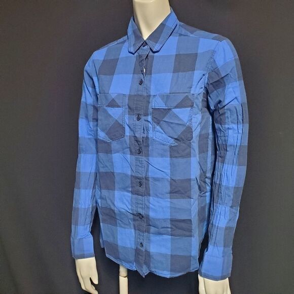 Express Blue Plaid Button Down Shirt (S) - Picture 1 of 5